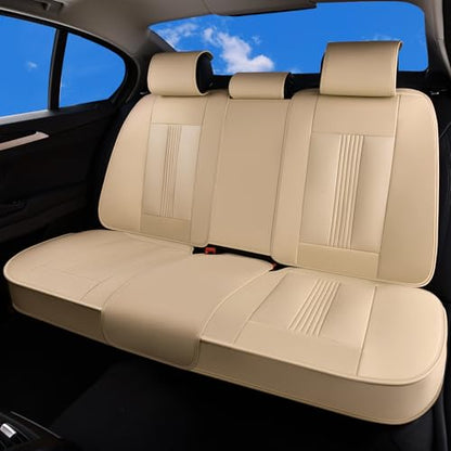 Huidasource Beige Rear Seat Cover, Nappa Leather Back Seat Cover with Ventilation Holes, Velcro Adjustable, Compatible with Seat Belts, Child Safety Seats, Fit for Most Cars SUV Truck, Beige - color: R# Beige, size: Back Seat Cover