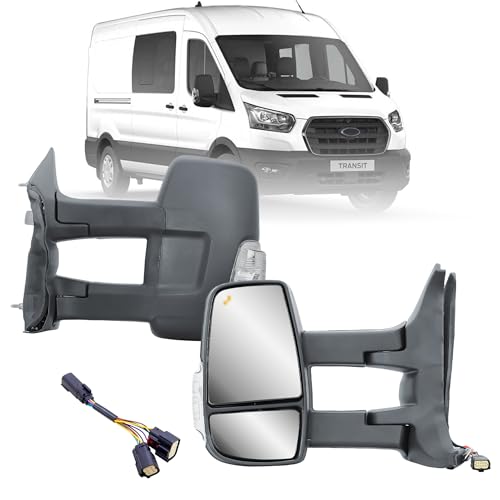 Driver Left Side Door Mirror Long Extension View Tow Mirror Power and Heated with BLIS (Blind Spot Sensor) and Signal Light for Ford Transit 150 250 350 from 2010 to 2024 - color: BLIS Driver (LH) Side
