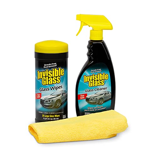 Invisible Glass 99611 3-Piece Auto Glass Cleaning Kit Includes Premium Glass Cleaner Spray, Wipes and (1) Microfiber Towel for Streak-Free Auto Glass Windows, Windshields & Mirrors - size: 3 Count (Pack of 1)