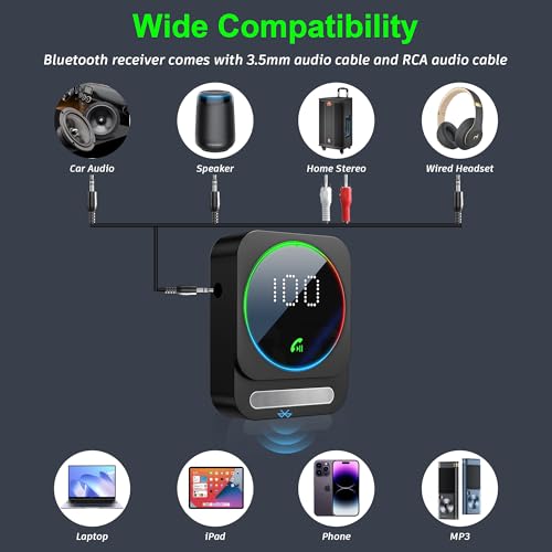 SONRU Bluetooth 5.3 Receiver for Car, Wireless Audio Adapter for Car/Home Stereo/Wired Headphones/Speaker, Bluetooth Aux Adapter, Dual AUX Outputs, RCA AUX 3.5mm Music Receiver - color: Black