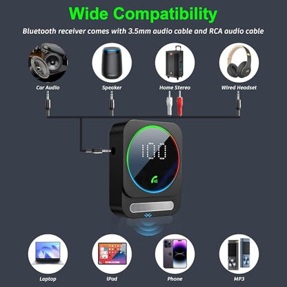 SONRU Bluetooth 5.3 Receiver for Car, Wireless Audio Adapter for Car/Home Stereo/Wired Headphones/Speaker, Bluetooth Aux Adapter, Dual AUX Outputs, RCA AUX 3.5mm Music Receiver - color: Black