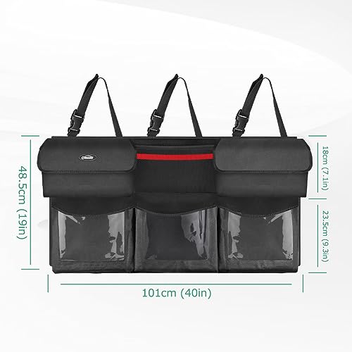 Oasser Back Seat Trunk Organizer Hanging Car Organizer Foldable Cargo Storage with 6 Large Pockets 3 Adjustable Straps 40x19inch - size: Regular-40x19in