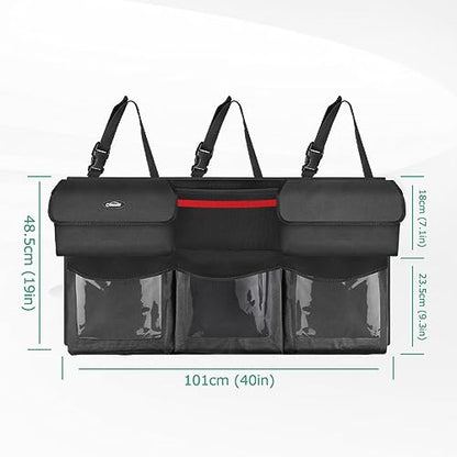 Oasser Back Seat Trunk Organizer Hanging Car Organizer Foldable Cargo Storage with 6 Large Pockets 3 Adjustable Straps 40x19inch - size: Regular-40x19in