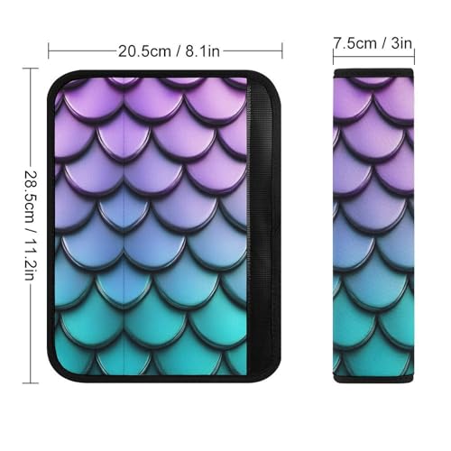 Men's Car Belt Covers 2PCS Fashion Cushion Pad Car Shoulder Strap Harness Pad Purple Turquoise Sparkling Mermaid Scales Pattern - color: Color363