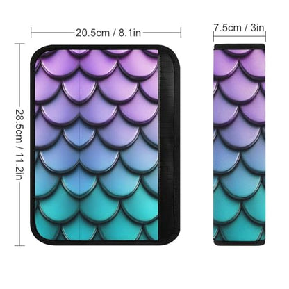 Men's Car Belt Covers 2PCS Fashion Cushion Pad Car Shoulder Strap Harness Pad Purple Turquoise Sparkling Mermaid Scales Pattern - color: Color363