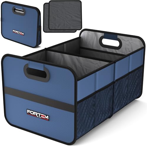 FORTEM Car Trunk Organizer, Collapsible Two Compartment Organizer, Foldable SUV & Truck Storage for Car Accessories for Women Men, Non Slip Bottom, Sturdy Side Walls, Strong Handles, 45L - color: Blue, size: Medium