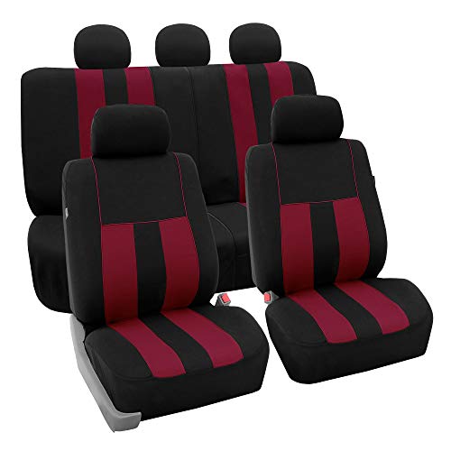 FH Group Striking Striped Car Seat Covers – Full Set, Universal Fit for Front Low Back Seats, Airbag Compatible, Rear Split Bench, Washable Seat Covers for Cars, SUVs, Vans, Sedans – Burgundy - color: Burgundy, size: Full Set