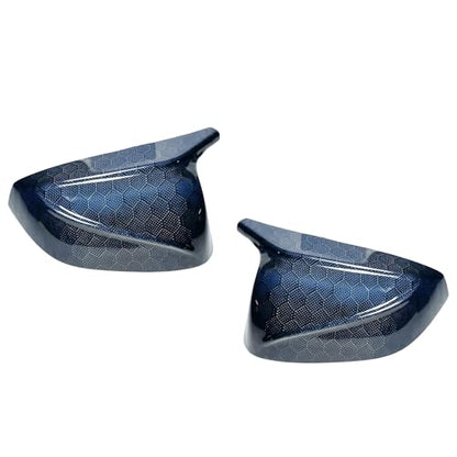Real Carbon Fiber Side Mirror Covers Compatible with Infiniti Q50 Q50S (2014-2024), Q60 (2017-2022), Q70 (2014-2019) - Horn Style Replacement Housing Caps (Blue Honeycomb Carbon Fiber) - style: Blue Honeycomb Carbon Fiber
