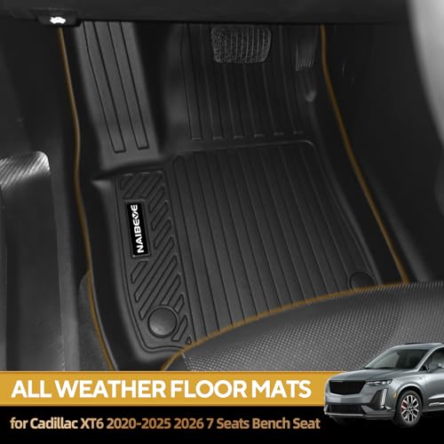 Naibeve Floor Mats for Cadillac XT6 2020-2025 2026 7 Seats (2nd Row Bench Seats) - All Weather for Cadillac XT6 Floor Mats & Cargo Mat with Backrest Mat & 2nd Row Backrest Mats Interior Accessories - size: 20)XT6 7 Seats Set|2020-2026
