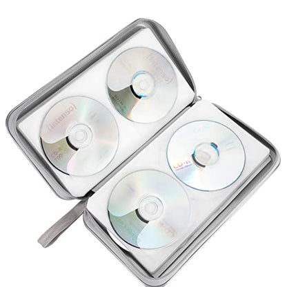 CD Case, Siveit DVD Case Holder 96 Capacity Hard Plastic CD DVD Disc Cases Storage Binder Wallet for Car Home Office Travel (Grey) - color: Silver