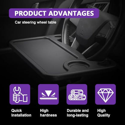 Car Steering Wheel Desk Tray for Laptop and Eating 2 in 1 Multipurpose Travel Accessory with Drink and Pen Holder Compatible with Most Vehicles