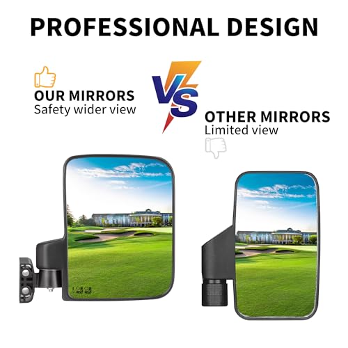 10L0L Golf Cart Mirror, No Drilling Extra Large Side View Mirror Universal for Yamaha, Club Car, EZGO, Folding Side Rear View Mirrors Adjustable 180 Degree - style: Basic