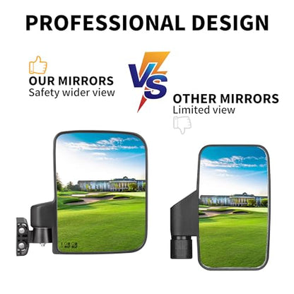 10L0L Golf Cart Mirror, No Drilling Extra Large Side View Mirror Universal for Yamaha, Club Car, EZGO, Folding Side Rear View Mirrors Adjustable 180 Degree - style: Basic