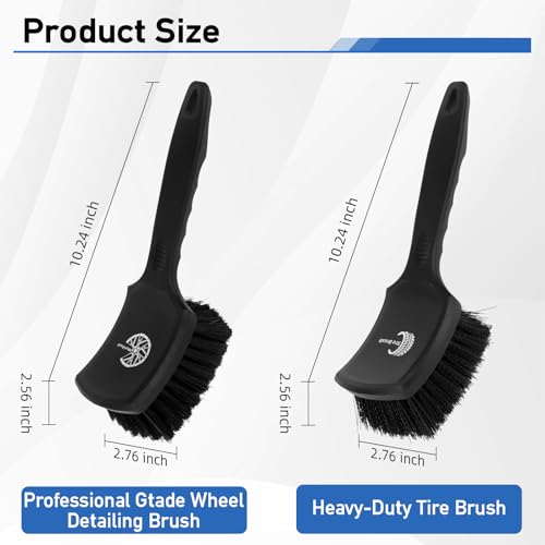 MVEQRRN 2Pack Car Wheel & Tire Detailing Brush Set,Stiff Bristle tire Brush for CleaningTires, Wheel Cleaner Brush with Soft Bristles,Car Wheel Cleaning Brush for Alloy Rims, Carpet,Tires,RVs (Black) - color: black