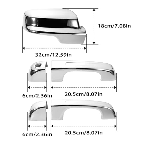 Chrome Mirror Cover +4PCS Door Handle Covers fits Ram 1500 2019-2024 4-Door Extended/Crew Cab Models Only Caps Top Half Left & Right Without Smart Keyholes, Siver Plated