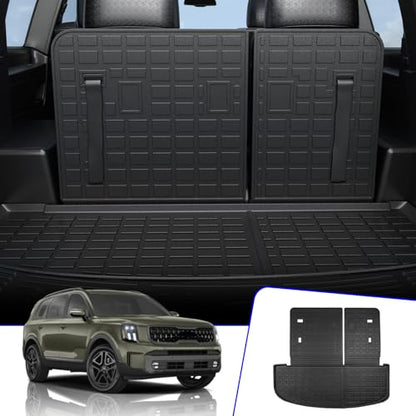 Rongtaod Cargo Mat Compatible with 2020-2025 Kia Telluride (Not for 2027) Cargo Liner Trunk Mat TPE All Weather Back Seat Cover Protector 2024 Telluride Accessories (Trunk Mat with Backrest Mat) - color: Trunk Mat with Backrest Mat