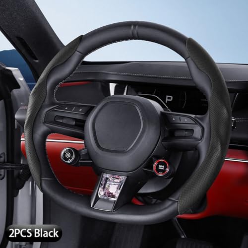 Car Steering Wheel Cover, Nappa Leather, Segmented, Anti-Slip, Odorless, Breathable, for General Motors, 14-15inch (Black) - color: Black