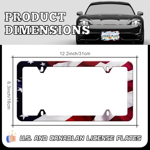 LIN KANG American Flag License Plate Frame Holder - 2 Pack Patriotic Universal Aluminum Matte Stripe US Flag Gloss Car Plate Frame Covers with 4 Holes and Screws Fasteners Caps - color: Matte American Flag 4 Holes C
