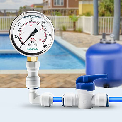 2-1/2" Liquid Glycerin Filled Air Pressure Gauge, 0-300Psi, 1/4" NPT Lower Mount, Stainless Steel Case, Brass Internals, Water Pressure Gauge - size: 0-300 Psi