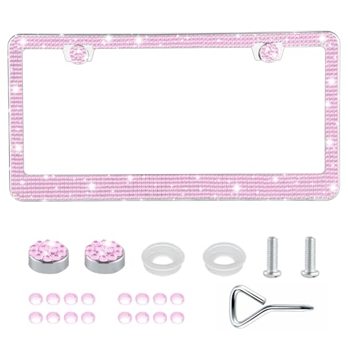 GaRhomxy Bling License Plate Frames for Women, 1 Pack Handcrafted Sparkly Rhinestone Car Accessories, Premium Stainless Steel Frame with 1000+ Faceted Glass Crystals & Free Glitter Caps (Pink) - color: pink, size: 1PCS
