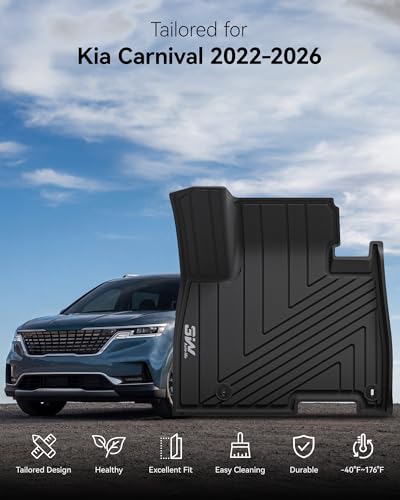 3W Floor Mats for Kia Carnival 8 Seats 2022-2026 Gas (Not Fit Hybrid), Custom Fit All Weather TPE Fit Heavy Duty Floor Liner Accessories, Black - size: 1.For Kia Carnival Gas| 25-26 | 1st-3rd Row