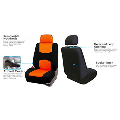 FH Group FH-FB050102 Pair Set Flat Cloth Car Seat Covers, Orange/Black- Universal Fit for Trucks, SUVs, and Vans - color: Orange, style: Seat Cover Front Set