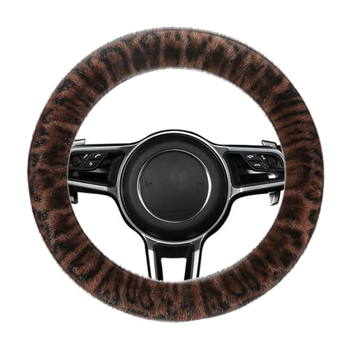 Fluffy Cheetah Car Steering Wheel Cover Luxurious Faux Fur Leopard Print Cute Wheel Protector Universal 15 Inch Fit for Vehicle, Car, Auto, SUV Winter Warm (Coffee) - color: Coffee