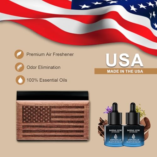 AirPurelle Car Air Freshener with Metal Clip Wood Air Freshener, 90 Days Long Lasting Spicy Sandalwood Scent, Includes 2x 8ML Refills, 0.54 FL OZ, Made in USA, Car Auto Accessories - size: 0.54 Ounce (Pack of 1)