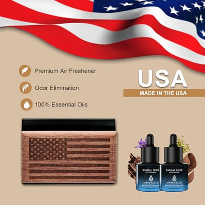AirPurelle Car Air Freshener with Metal Clip Wood Air Freshener, 90 Days Long Lasting Spicy Sandalwood Scent, Includes 2x 8ML Refills, 0.54 FL OZ, Made in USA, Car Auto Accessories - size: 0.54 Ounce (Pack of 1)