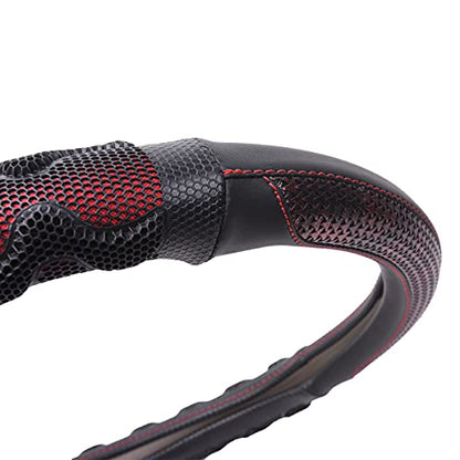 Flying Banner car Steering Wheel Cover Faux Leather Massage Universal fit 3D Honeycomb Hole Anti-Slip Sporty 15 Inches (Red with Black) - color: Red with Black