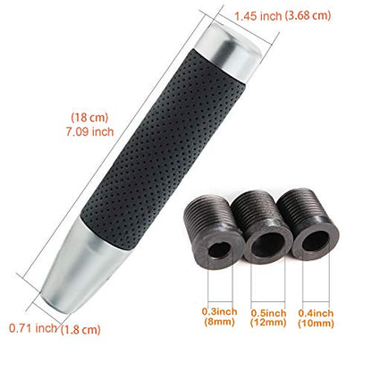 7" Long Weighted Gear Shifter Knob Leather Covered Alloy Car Stick Shift Lever Handle Fit Most Manual Vehicles, Silver - color: Silver