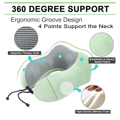 urnexttour Travel Pillow and Blanket Set Neck Pillows Soft Blankets with Sleep Mask Travel Essentials for Airplane Car Memory Foam Sage Green - color: B-sage Green