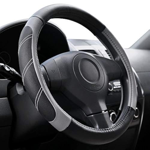 Elantrip Leather Large Steering Wheel Cover 15 1/2 to 16 inch Soft Grip Breathable for Car Truck SUV Jeep Anti Slip Black and Gray - color: Black and Gray, size: 15 1/2 - 16 inch