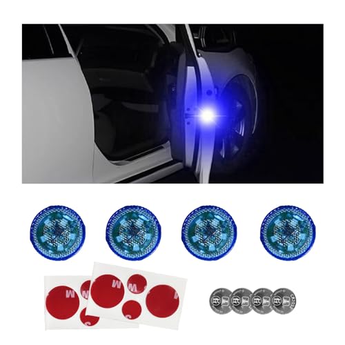 Dickno 4 PCS Wireless Car Door LED Warning Lights, 5 LED Roadside Auto Flashing Safety Signal Light for Anti Rear End Collision, Universal Strobe Flashing Light for Car SUV Truck (Blue) - color: Blue