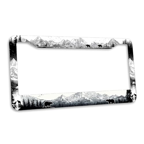 Mountain Bear License Plate Frame Nature Forest River Pine Retro Personalise Metal Car Plates Funny License Plate Frames Decorative for Men Women 6 X 12 Inch with Screws - color: Mountain Bear, size: 6"L x 12"W(1PC)