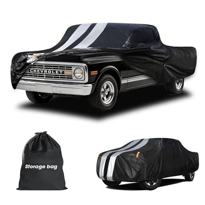 Chevy C10 Truck Cover Custom Fit 1973-1987 Crew Cab Long Bed(8') with Door Zipper, 10 Layers Outdoor Heavy Pickup Truck Cover Waterproof All Weather, Wind Dust Sun Protector. - size: C10 1973-1987 Crew Cab Long Bed(8')+Towel+Bag