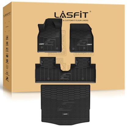 LASFIT Floor Mats and Trunk Mat for Ford Mustang Mach-E 2026 2025 2024 2023 2022 2021 (Cargo Floor in Top Position) All Weather TPE Car Liners, 1st & 2nd Row & Cargo Liner, 4pcs Black - style: 5) 2021-2025 | Ford Mustang Mach-E | Combo Set