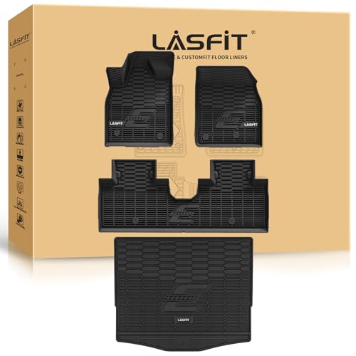 LASFIT Floor Mats and Trunk Mat for Ford Mustang Mach-E 2026 2025 2024 2023 2022 2021 (Cargo Floor in Top Position) All Weather TPE Car Liners, 1st & 2nd Row & Cargo Liner, 4pcs Black - style: 5) 2021-2025 | Ford Mustang Mach-E | Combo Set