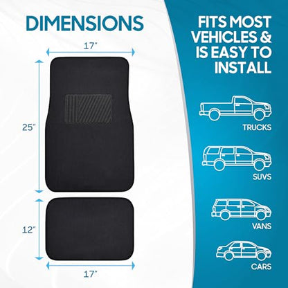 BDK Premium 4PC Set of Carpet Car Floor Mats with Vinyl Safety Heel Pad for Car, Truck, SUV, Coupe Sedan, Black (MT-100-BK) - color: Black