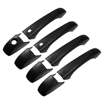 X AUTOHAUX 8pcs ABS Exterior Side Door Handle Cover Trim for Dodge Durango 2011-2021 for Jeep Grand Cherokee 2014-2021 for Chrysler 200 2011-2014 Black with Smart Key Hole