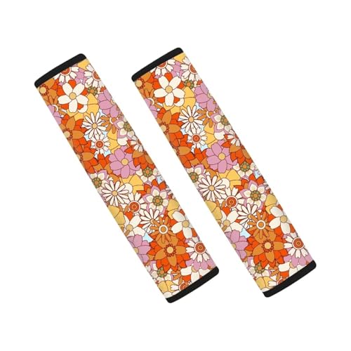 Hippie Flower Car Seat Belt Cover 2-Pack Soft Car Safety Seat Belt Strap Shoulder Pad Comfortable Driving Seat Belt Cover Pad Fit Most Cars, Truck, Suv, or Van - color: Hippie Flower