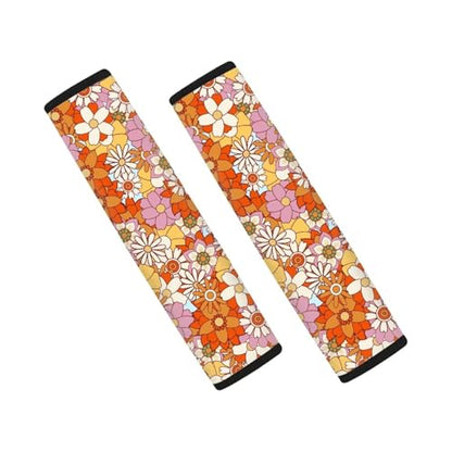 Hippie Flower Car Seat Belt Cover 2-Pack Soft Car Safety Seat Belt Strap Shoulder Pad Comfortable Driving Seat Belt Cover Pad Fit Most Cars, Truck, Suv, or Van - color: Hippie Flower