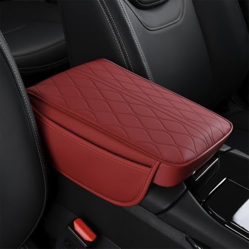 New Universal Car Center Console Cover with Side Pockets - Leather Armrest Cover,Waterproof Armrest Box Mat,Arm Rest Covering Car Interior Accessories Arm Rest Cushion for SUV/Truck/Vehicle(Red) - color: Red