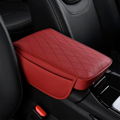 New Universal Car Center Console Cover with Side Pockets - Leather Armrest Cover,Waterproof Armrest Box Mat,Arm Rest Covering Car Interior Accessories Arm Rest Cushion for SUV/Truck/Vehicle(Red) - color: Red