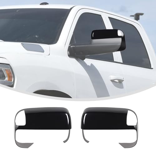 Linskip Driver and Passenger Side Mirror Cover with Side Protection Compatible with Ram 2500/3500 2019 2020 2021 2022, Door Mirror Bezel Caps for Ram 2500 3500 Exterior Accessories(Gloss Black) - color: Black