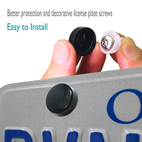 Aootf Anti Theft License Plate Screws- Rust Stainless Steel Plate Screw Resistant Security Tamper Resistant Machine License Plate Bolt License Plate Frame Fastener, Black Caps, Anti-Rattle Pad - color: 4PC Anti Theft-M-Black