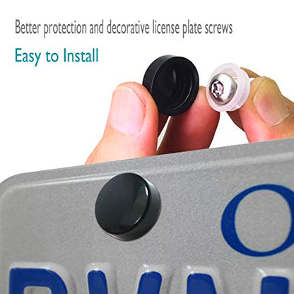 Aootf Anti Theft License Plate Screws- Rust Stainless Steel Plate Screw Resistant Security Tamper Resistant Machine License Plate Bolt License Plate Frame Fastener, Black Caps, Anti-Rattle Pad - color: 4PC Anti Theft-M-Black