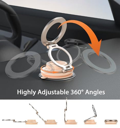 2026 Next-Gen Suction Cup Phone Mount Cute 360° Zinc Alloy 109 LBS Phone Stand Vacuum Magnetic Car Holder for MagSafe Strongest Accessories for iPhone 16 15 14... Android - color: Pink