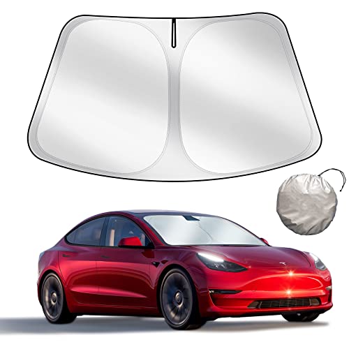 Upgraded Sunshade, Improved UV Protection Fabric, Foldable Front Sun Shade, Custom Accessories for Tesla Model 3/Y/Y Juniper 2016 to 2026 - size: For Tesla Model 3/Y (57''×35'')
