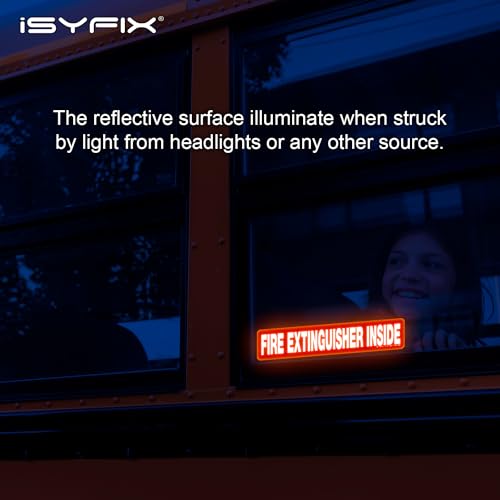 iSYFIX Fire Extinguisher Inside Sticker Sign – 5 Pack 12x2.5 Inch – Self-Adhesive Reflective Vinyl Decals, Laminated UV, Weather, Scratch, Fade Resistance, for Cars, Trucks, Trailers & Vehicles - color: Red Reflective, size: 12x2.5 (5 Pack)